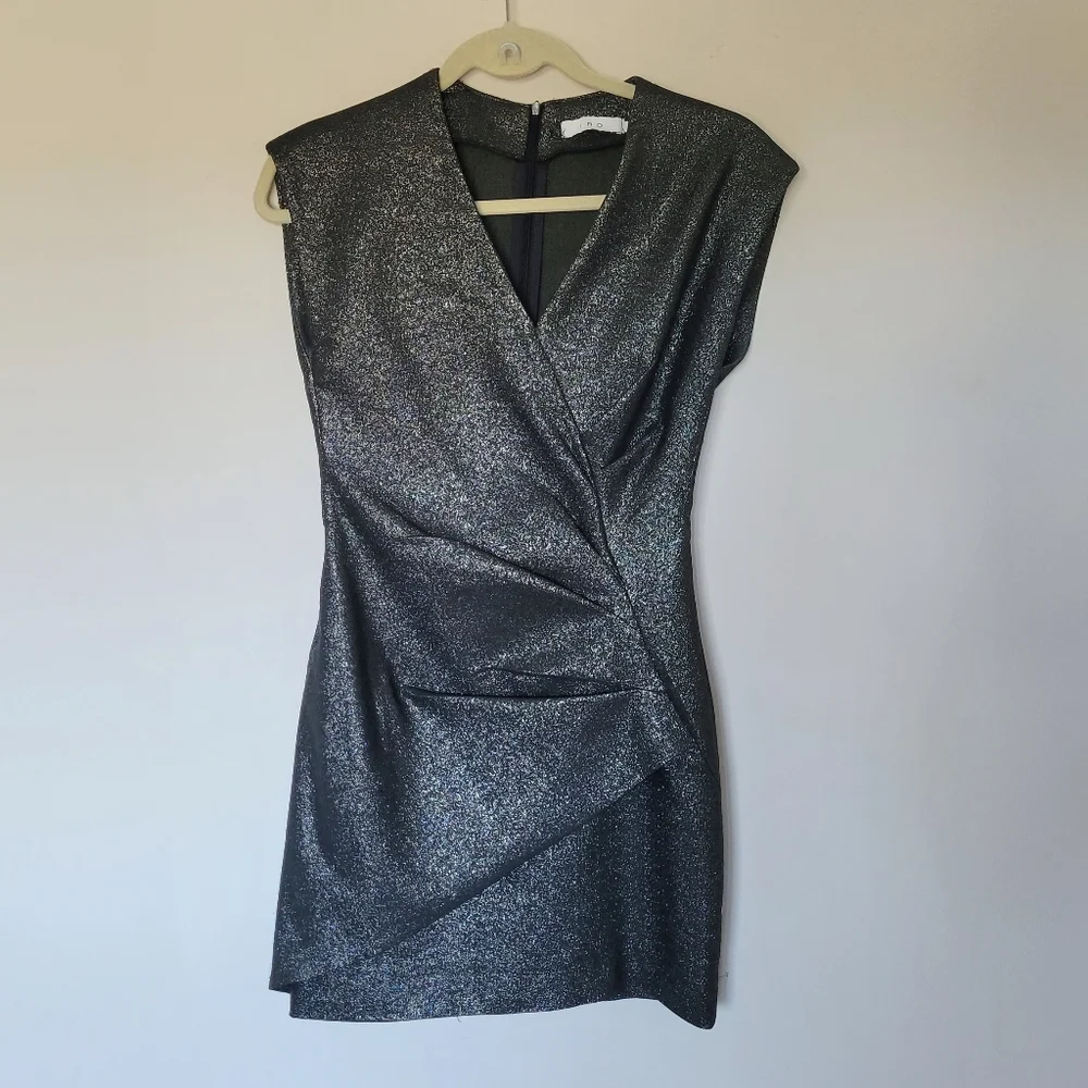 REVOLVE- IRO Dresdi V-Neck Mini Dress. Metallic black bodycon stretch - Picture 5 of 10